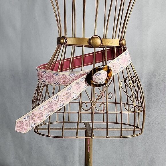 Vintage Preppy Tortoise Shell and Floral Belt - Picture 1 of 6